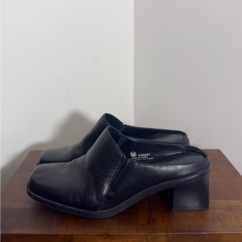 Nicole Black Leather Mules